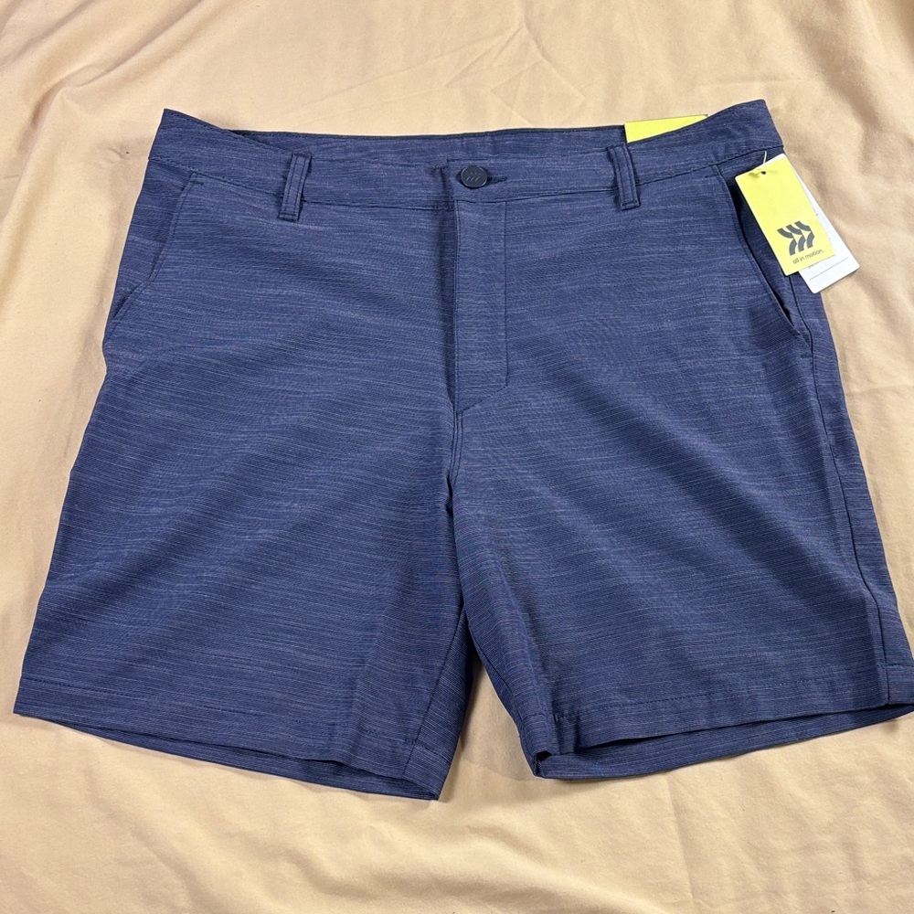 7" Golf Performance Shorts 34W Heathered Blue Stripe Performance Stretch‎ NWT